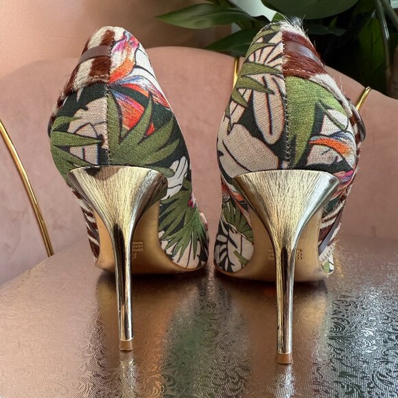 Pre-Loved: ALDO Tropical Print 4" Stilettos with Metallic Accents! [Size 37] - Picture 3 of 6